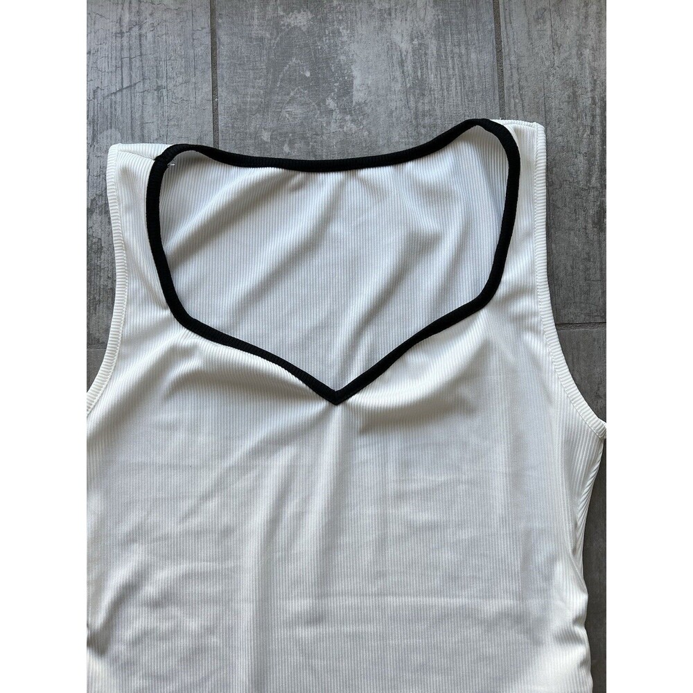 Sweetheart Neck Ribbed Stretch White Black Trim Colorblock Casual Tank Top NEW M - Picture 5 of 10